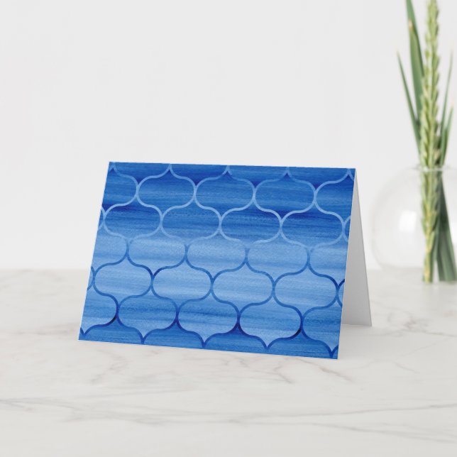 Carte Aquarelle bleu Ogee Motif Anniversaire (Devant)