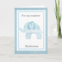 Aquarelle Blue Elephant 1er anniversaire Nephew