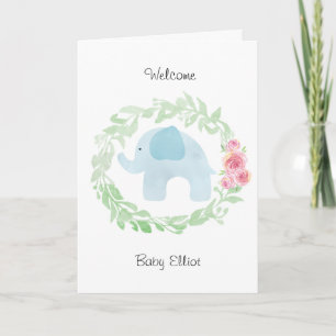 Carte Aquarelle Blue Elephant Welcome Baby