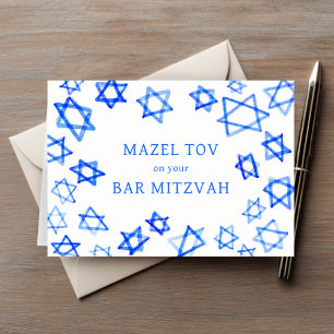 Carte Aquarelle Blue Stars MAZEL TOV Bar Mitzvah