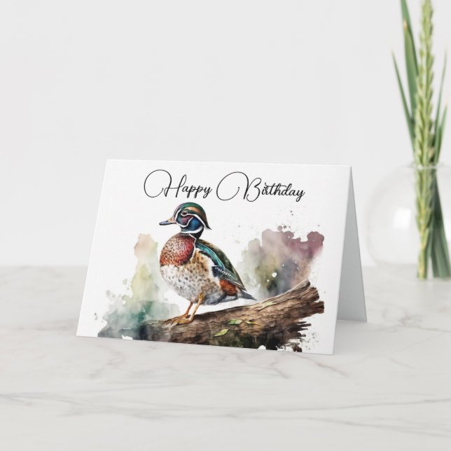 Carte Aquarelle Bois Canard Anniversaire (Devant)