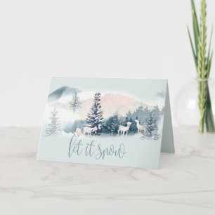 Carte Aquarelle Bois Hiver Chèvres blanches