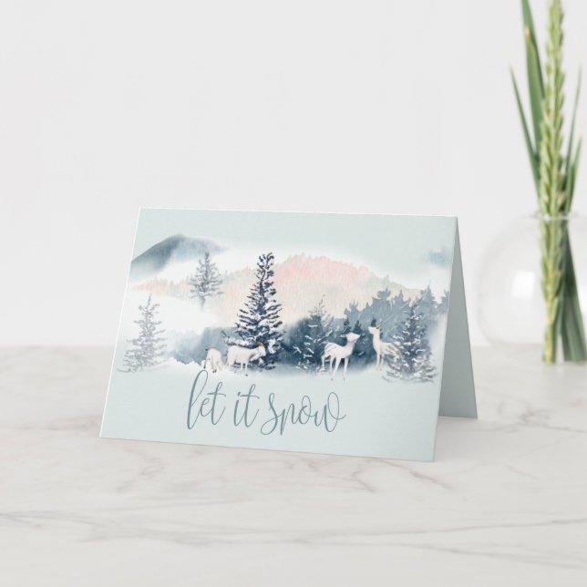 Carte Aquarelle Bois Hiver Chèvres blanches (Devant)