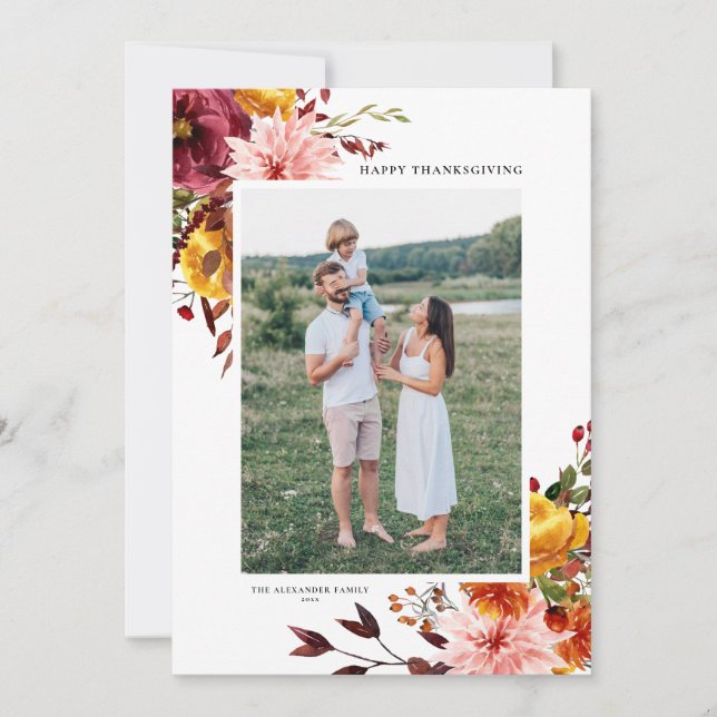 Carte Aquarelle Bon thanksgiving Fleurs d'automne (Devant)