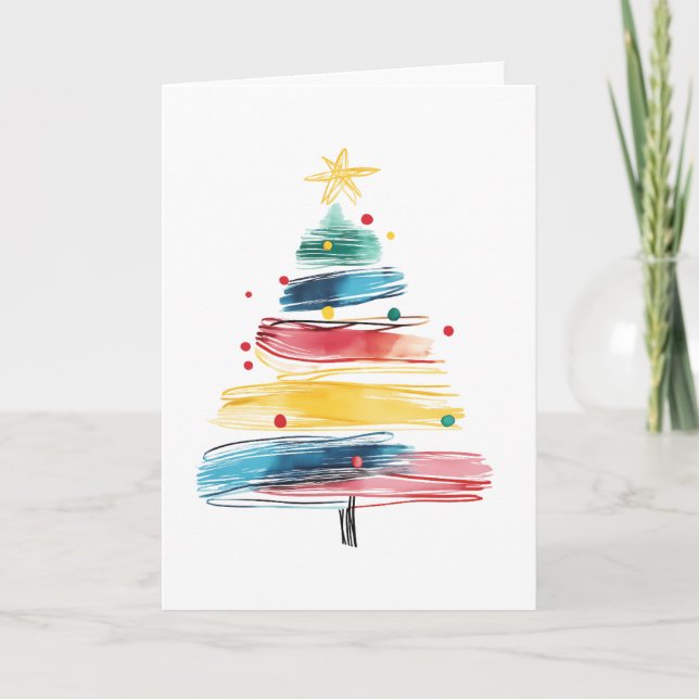 Carte Aquarelle Brush Stroke Arbre de Noël Abstrait (Devant)