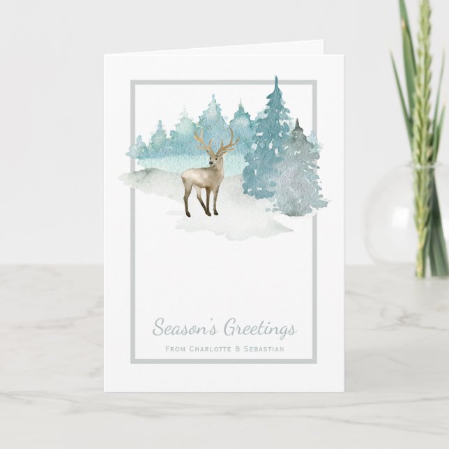 Carte Aquarelle Cerf dans les arbres Scène hivernale de  (Devant)