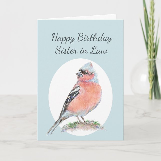 Carte Aquarelle Chaffinch Cute Anniversaire Soeur en dro (Devant)