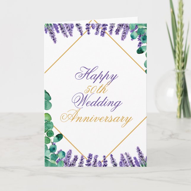 Carte Aquarelle Chic 50e anniversaire de Mariage (Devant)