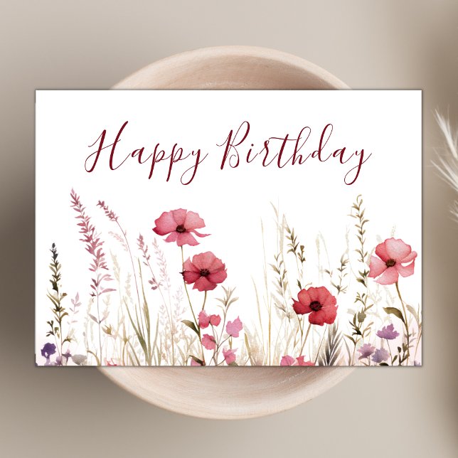 Carte Aquarelle Chic Boho Fleur sauvage Joyeux anniversa (Créateur téléchargé)