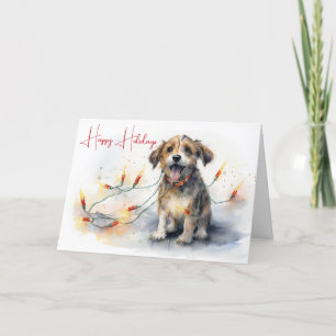 Carte Aquarelle Chien Tangé Dans Les Lumières De Vacance