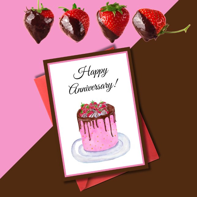 Carte Aquarelle Chocolat Fraise Joyeux Anniversaire (Créateur téléchargé)