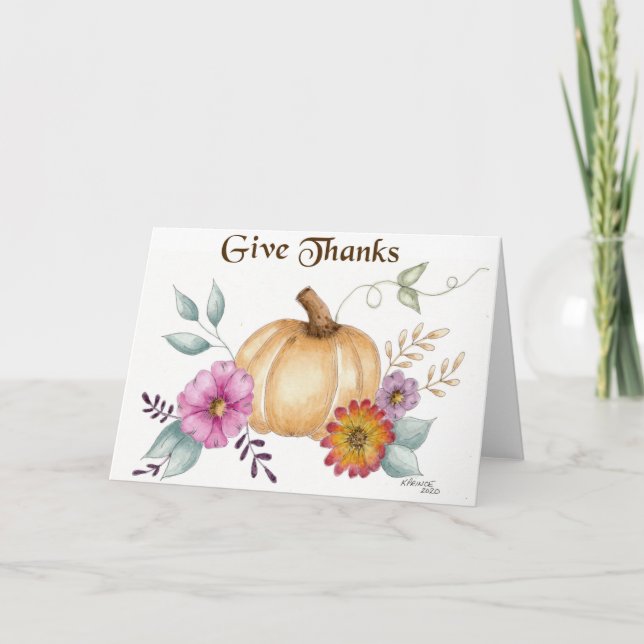 Carte Aquarelle Citrouille de Thanksgiving peinte à la m (Devant)