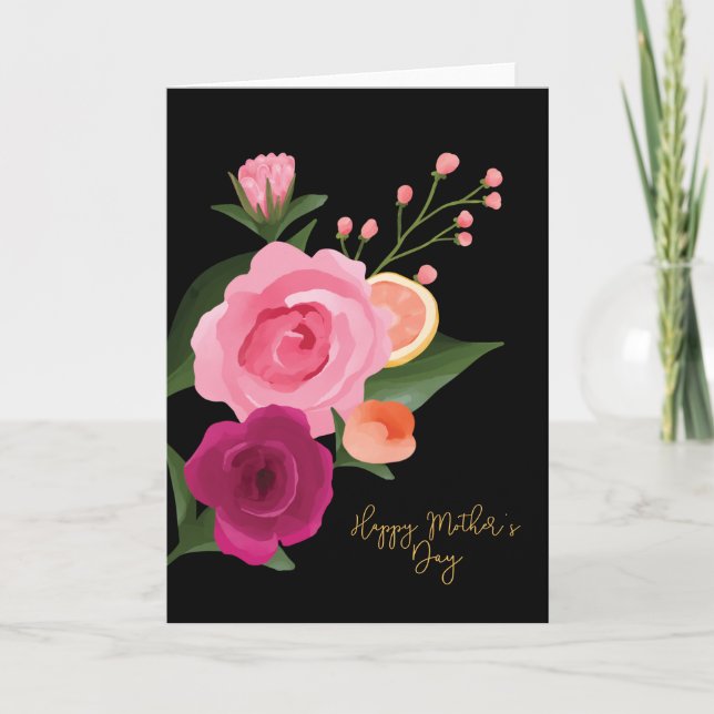 Carte Aquarelle Citrus & Floral Pink Fête des Mères (Devant)