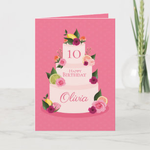 Carte Aquarelle Citus Floral 3 Niveau Gâteau d'anniversa