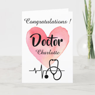 Carte Aquarelle Coeur et stéthoscope Docteur Graduation