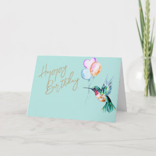Carte Aquarelle Colibri et ballons Anniversaire