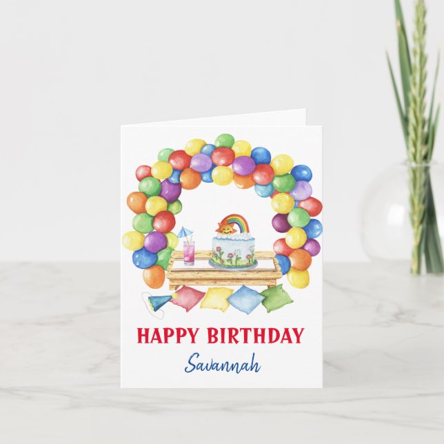 Carte Aquarelle colorée Ballons d'anniversaire (Devant)