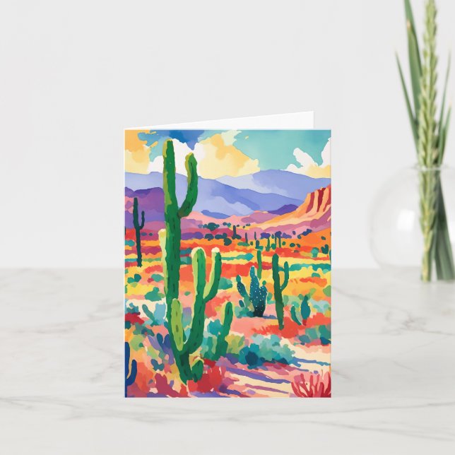 Carte Aquarelle colorée Cactus (Devant)