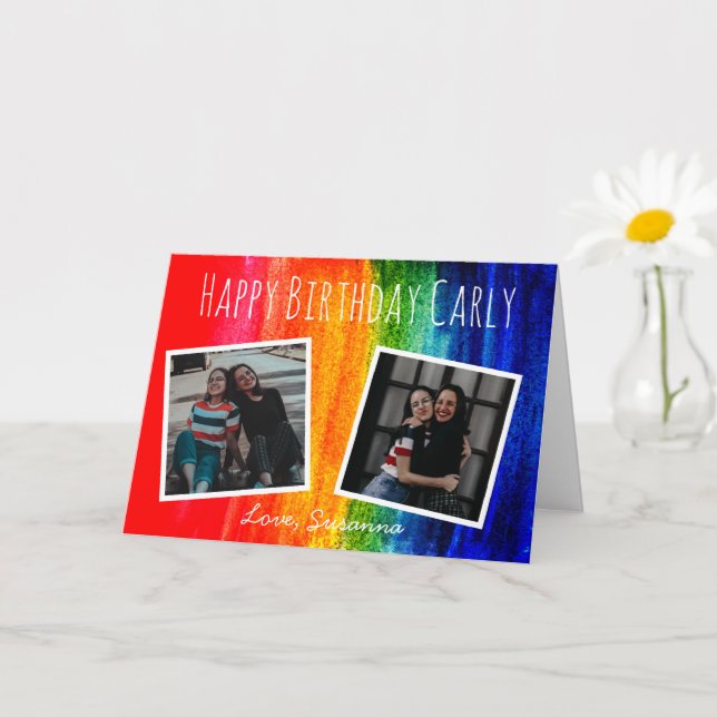 Carte Aquarelle colorée Rainbow Photo Joyeux anniversair (Petite plante)