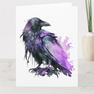 Carte Aquarelle Corbeau - Violet