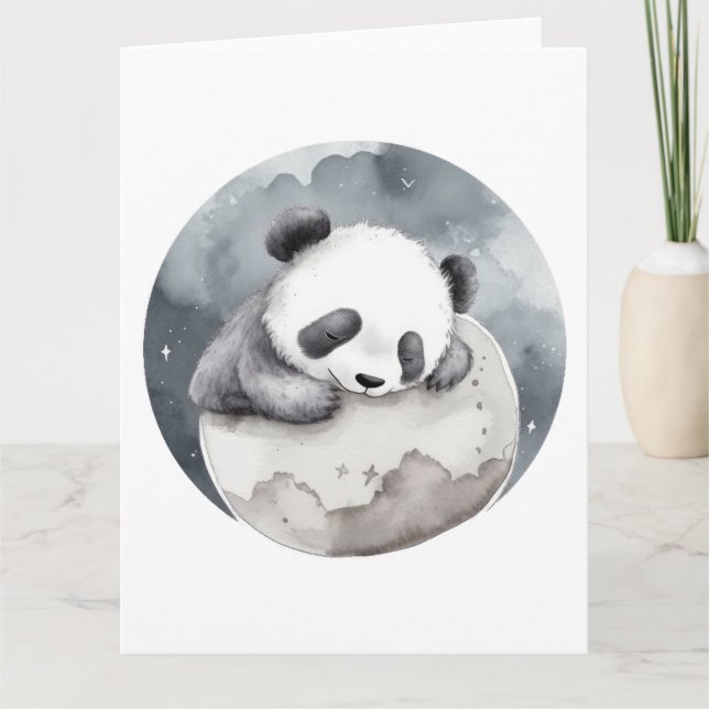 Carte Aquarelle couchée mignonne Panda bébé (Devant)