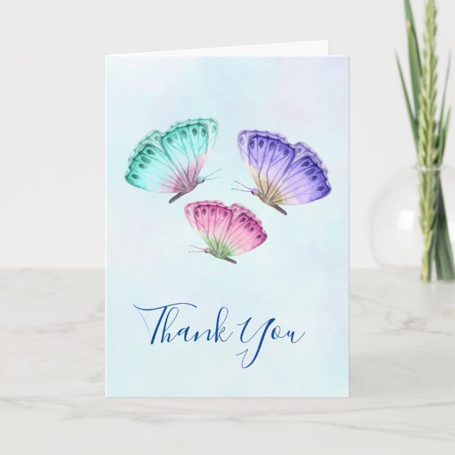 Carte Aquarelle couleur mignonne Papillons Merci (Devant)