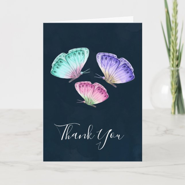 Carte Aquarelle couleur mignonne Papillons Merci (Devant)