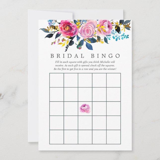 Carte Aquarelle couleur tendance Floral Bridal Bingo (Devant)