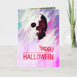 Carte Aquarelle Crâne rouge peint Halloween Art Vintage