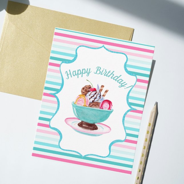 Carte Aquarelle Crème glacée Dimanche Anniversaire (Créateur téléchargé)