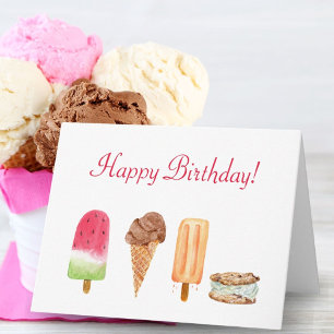 Carte Aquarelle Crème glacée & Popsicles Anniversaire