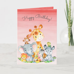 Carte Aquarelle Cute Safari Jungle Animaux Anniversaire