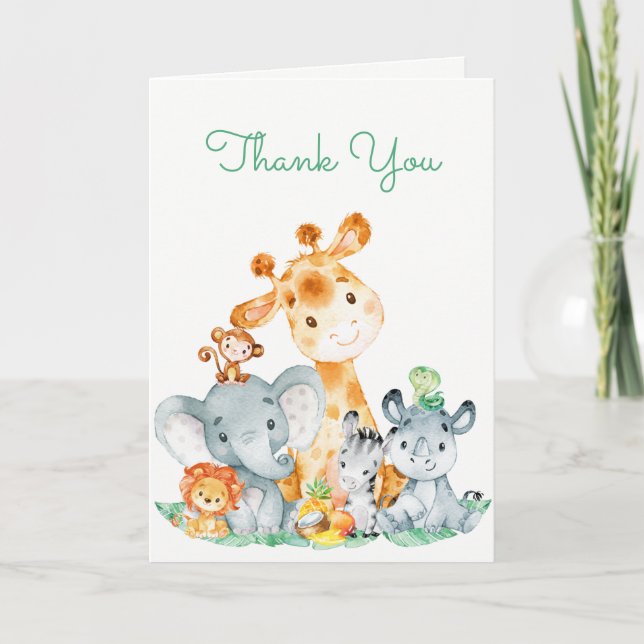 Carte Aquarelle Cute Safari Jungle Merci (Devant)