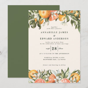 Carte Aquarelle d'agrumes d'orange mariage moderne botan