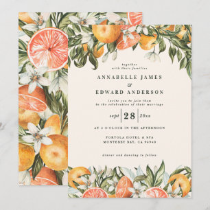 Carte Aquarelle d'agrumes d'orange mariage moderne botan