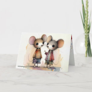 Carte Aquarelle d'anniversaire souris portant des vêteme