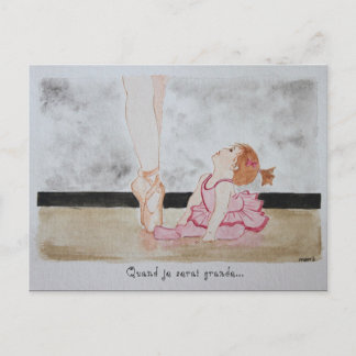 carte aquarelle danseuse bébé rêve petite fille postcard