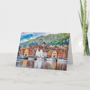 Carte Aquarelle de Bergen Norvège