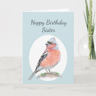 Carte Aquarelle de Chaffinch mignonne Soeur d'anniversai