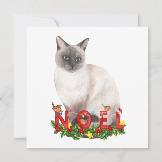 Carte Aquarelle de chat siamois de Noël (Devant)