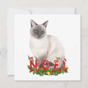 Carte Aquarelle de chat siamois de Noël
