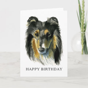 Carte Aquarelle de chien Collie Joyeux anniversaire