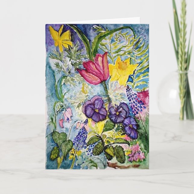 Carte Aquarelle de fleur de ressort de sympathie (Devant)