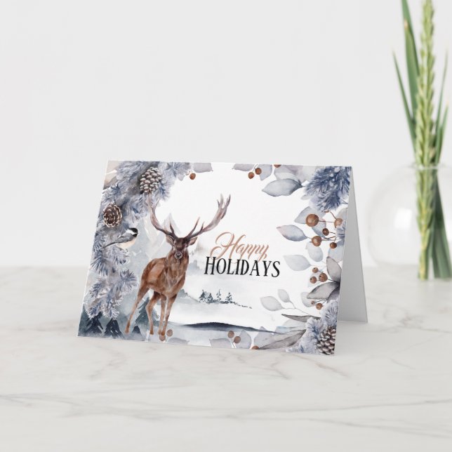 Carte Aquarelle de la forêt de cône de pin d'hiver (Devant)