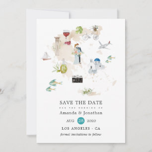 Carte aquarelle de la Grèce pour mariage de destin
