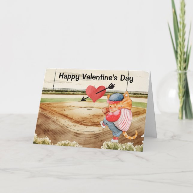 Carte Aquarelle de la Saint Valentin de baseball (Devant)