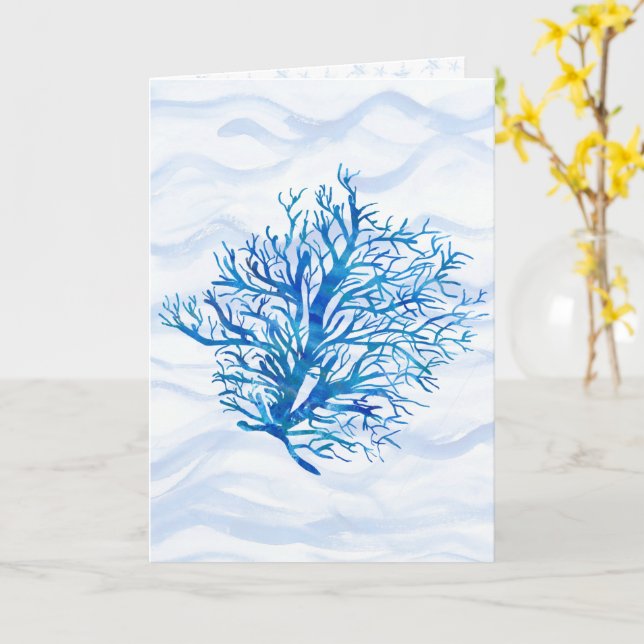 Carte Aquarelle de la silhouette de corail bleu turquois (Fleur jaune)