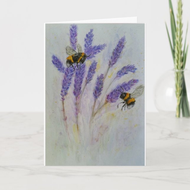 Carte aquarelle de lavande abeille pour maman et m (Devant)