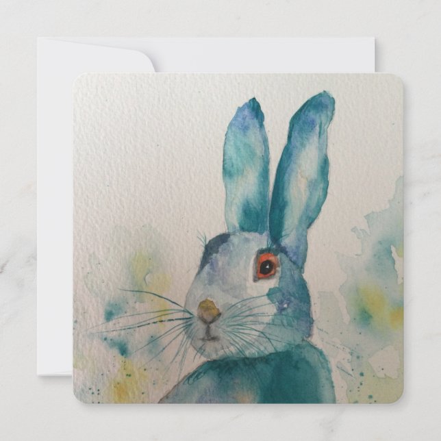Carte Aquarelle de lièvre bleu (Devant)