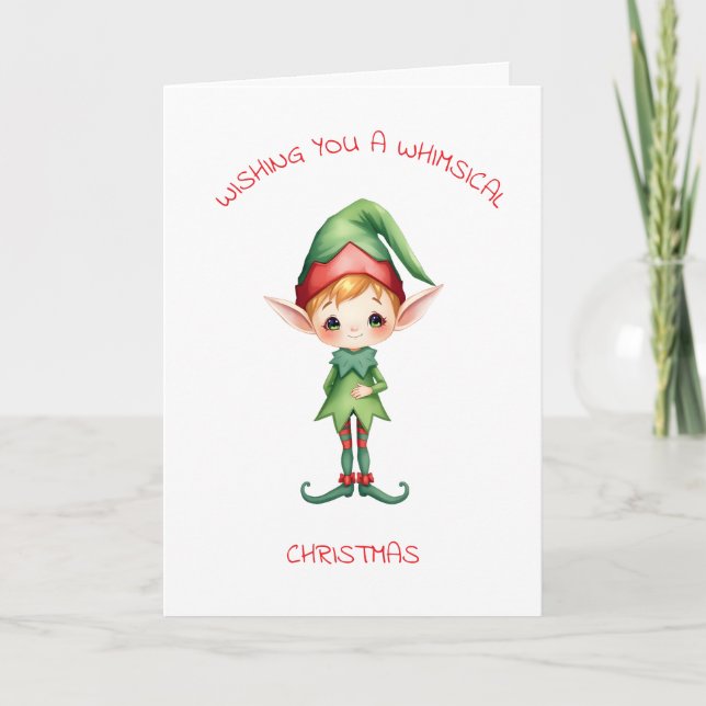 Carte Aquarelle de Noël doux petit Whimsical Elf de Noël (Devant)